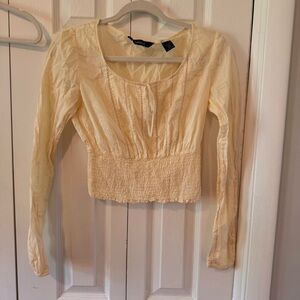 Express Cream Long Sleeve Smocked Blouse - Size 8
